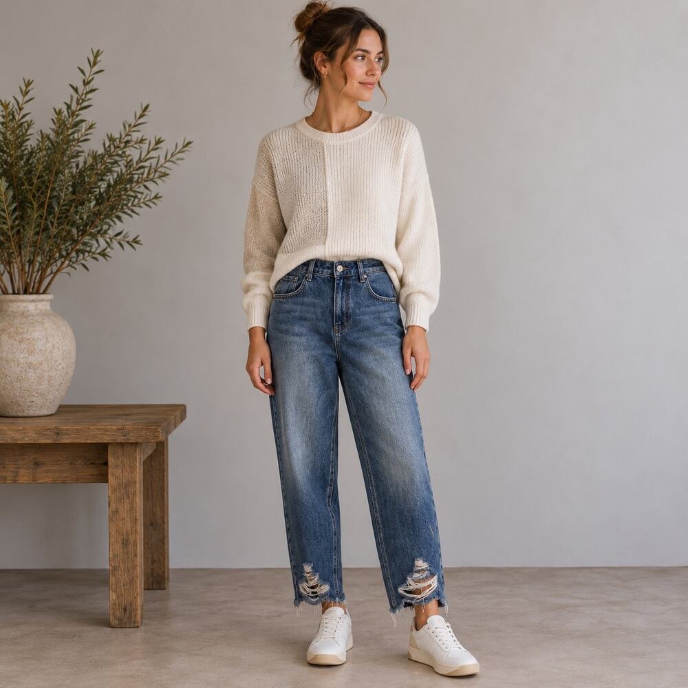 MIsguided Wide Leg Busted Hem Jeans size 8